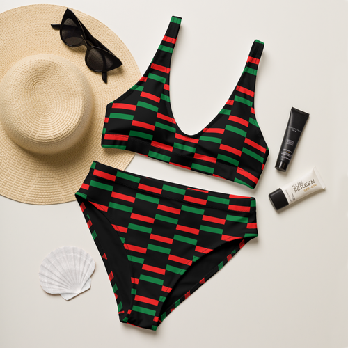Pan African Swimsuit | High-waisted Bikini | Sport Swimsuit Set | Juneteenth | RBG | Red Black Green